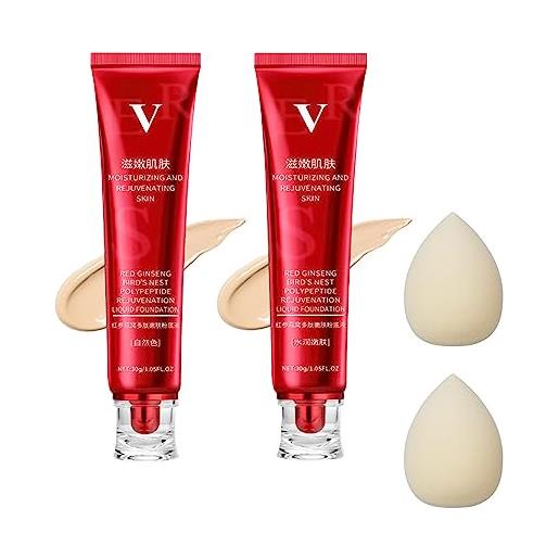 ROBAUN fv red ginseng and bird's nest peptide skin nourishing foundation, red ginseng liquid foundation, fv foundation waterproof for all skin types (natural+water)