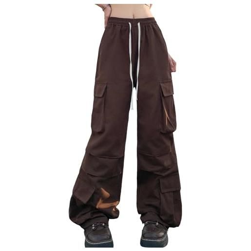 Xinor pantaloni cargo donna vestibilità slim y2k parachute pants larghi vita alta elastico ragazza joggers baggy cotone streetwear