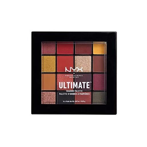 Nyx professional makeup palette ombretti ultimate shadow palette, pigmenti pressati, 16 tonalità, effetto opaco, satinato, metallico, phoenix, confezione da 1