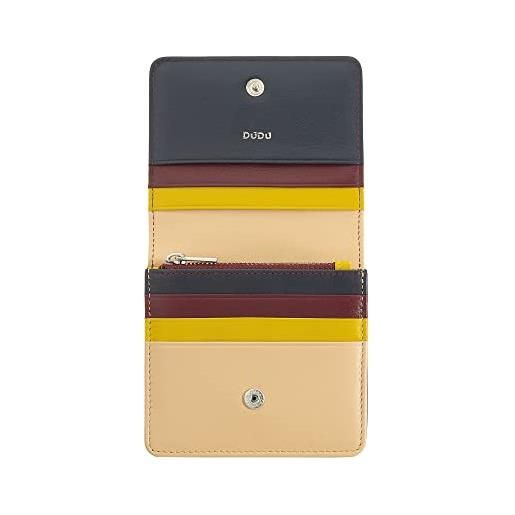 DuDu portafoglio donna piccolo in pelle schermato rfid colorato ultra compatto con zip interna e 8 porta carte tessere burgundy