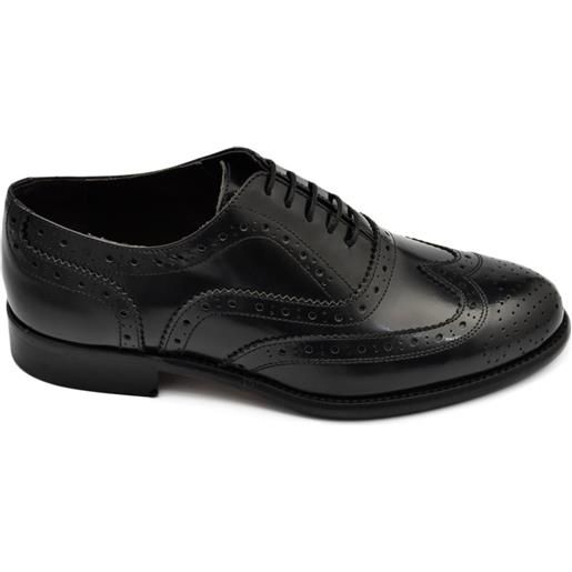 Malu Shoes scarpe uomo francesina oxford stringata elegante punta ricamo in vera pelle nera abrasivato fondo gomma light