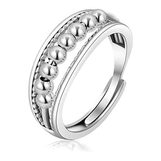 EUDORA Harmony Ball anello in argento sterling 925 con ansia fidget da donna, anello aperto regolabile con perline rotanti, regalo per la festa della mamma per la mamma e la donna, in argento