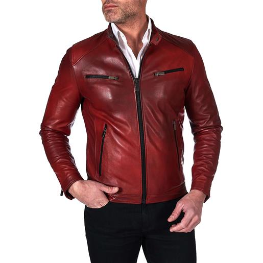 D'Arienzo giacca in pelle naturale colore rosso nuvolato quattro tasche D'Arienzo