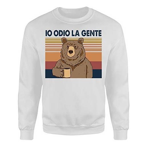 Vulfire felpa unisex io odio la gente felpa divertente. Idea regalo simpatica. Sweatshirt simpatica orso (s, bianco)