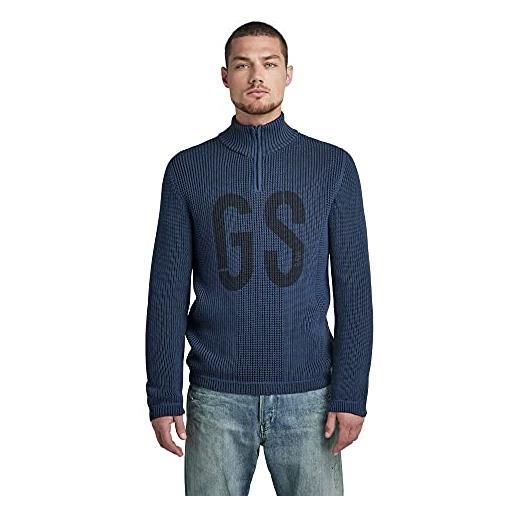 G-STAR RAW men's gs structured half zip knitted sweater, blu (luna blue/ mazarine blue d20486-c259-c717), s