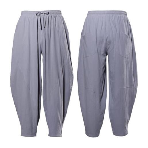 BPURB pantaloni medievali vichinghi in cotone da uomo pirata con lacci casual elastici lunghi pantaloni con tasche, grigio, xxl
