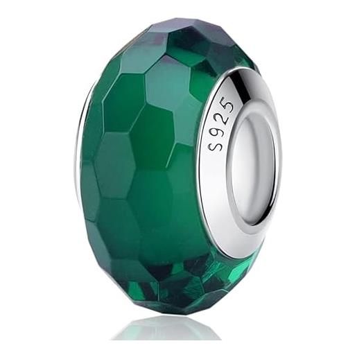 Nbsameng charm glitter in vetro di murano, taglio poligonale ciondolo per braccialetti e catenine per donna, ciondoli in argento 929% , verde scuro