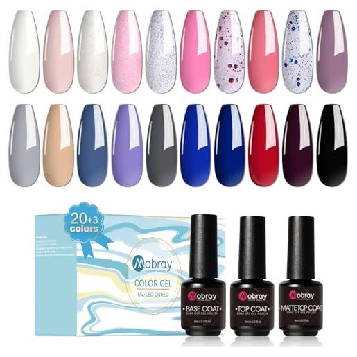 Mobray smalto semipermanente unghie, 23 pz smalti semipermanenti per unghie set rosso rosa nudo paillettes, smalto gel u v completo con base e top coat, autunno inverno nail art