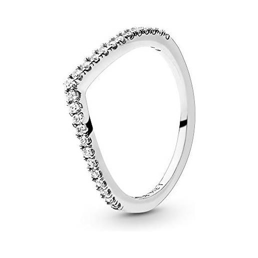 Pandora anello wishbone in argento sterling brillante con zirconia cubica trasparente, 50