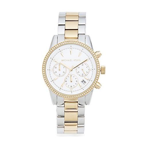 Michael Kors ritz orologio al quarzo cronografo con cinturino in acciaio inossidabile argento e tono oro mk6474