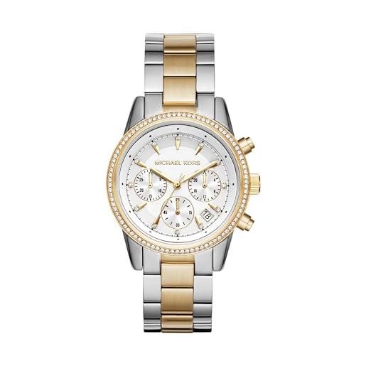 Michael Kors ritz orologio al quarzo cronografo con cinturino in acciaio inossidabile argento e tono oro mk6474
