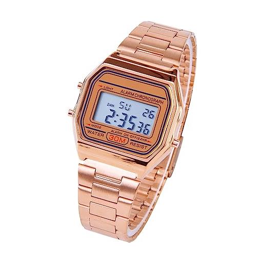 Huairdum orologio digitale, cinturino in acciaio inossidabile orologio digitale con retroilluminazione per fidanzata per regalo femminile (oro rosa)