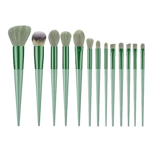 JITNGA 13 pezzi pennelli trucco professionale fibra sintetica alta qualità per ombretto fondotinta correttore pennelli polvere (verde matcha)
