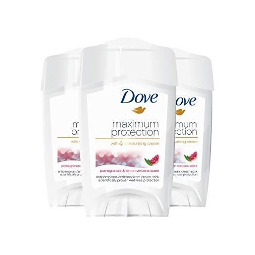 Dove deo crema maximum melograno, deodorante antiperspirante 48 h - confezione da 3 x 45 ml