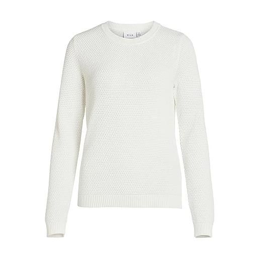 Vila vidalo o-neck l/s knit top/su-noos maglione, white alyssum, l donna