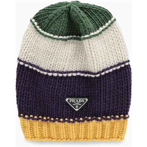 Prada cappello edera/viola a righe in lana e cashmere
