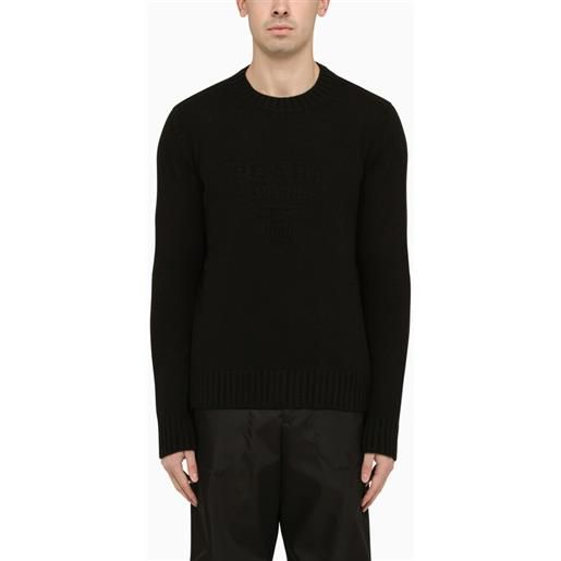 Prada maglia girocollo nera in lana cashmere con logo