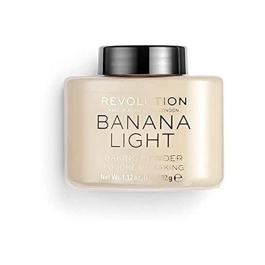 Makeup Revolution, loose baking powder, prolunga l'usura del trucco, polvere fissante per il trucco, banana chiara, per pelli chiare, 32g