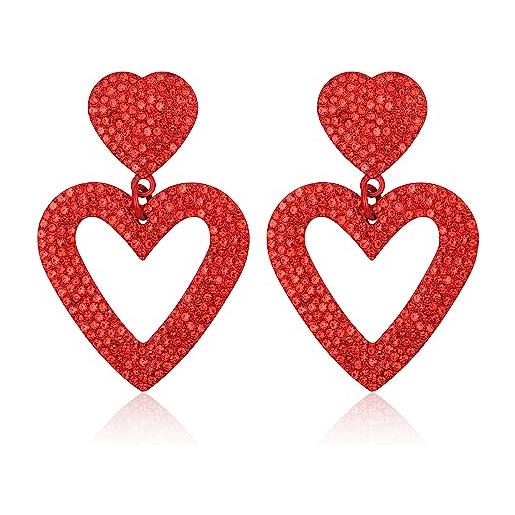 EVER FAITH rosso cuore orecchini da donna, orecchini pendenti in cristallo scintillante cuore strass cuore regali gioielli cuore