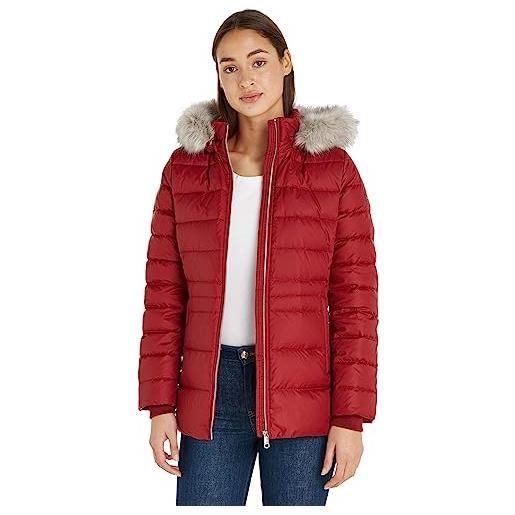 Tommy Hilfiger piumino donna down jacket with fur invernale, rosso (rouge), xs