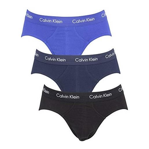Calvin Klein slip hipster uomo confezione da 3 cotone elasticizzato, nero (b-wild aster, auth grey, arctic lg), l