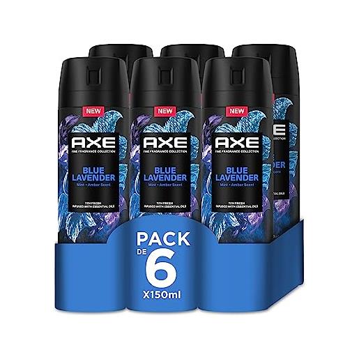 Axe confezione risparmio deodorante spray per uomo blue lavender fragranza premium, 6 x 150 ml