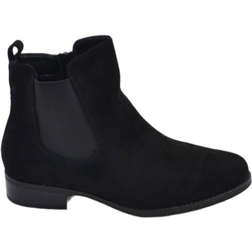 Malu Shoes stivaletti donna chelsea boots in ecopelle scamosciata nero fondo sottile elastico laterale alla caviglia comodo