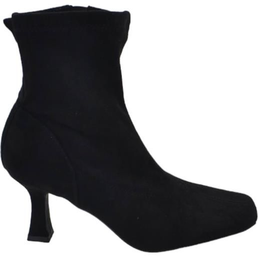 Malu Shoes stivaletto tronchetto donna effetto calzino in camoscio nero con tacco spillo mini 3 cm punta quadrata moda