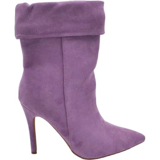 Malu Shoes tronchetto stivaletto camoscio viola donna linea basic con tacco a spillo 12 cm arricciato alla caviglia con zip a punta