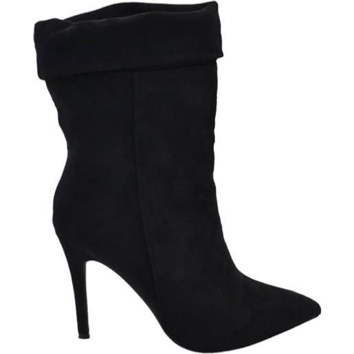 Malu Shoes tronchetto stivaletto camoscio nero donna linea basic con tacco a spillo 12 cm arricciato alla caviglia con zip a punta