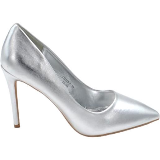 Malu Shoes decollete' donna a punta satinato argento tacco a spillo 12 cm linea basic elegante scarpe per cerimonie eventi