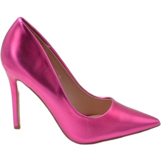 Malu Shoes decollete' donna a punta satinato fucsia rose tacco a spillo 12 cm linea basic elegante scarpe per cerimonie eventi