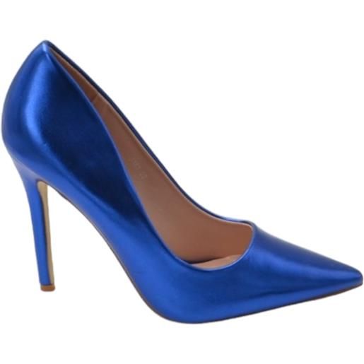 Malu Shoes decollete' donna a punta satinato blu royal tacco a spillo 12 cm linea basic elegante scarpe per cerimonie eventi