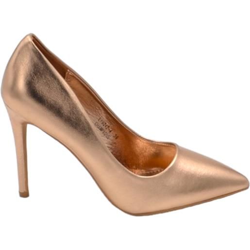 Malu Shoes decollete' donna a punta satinato champagne oro rosa tacco spillo 12 cm linea basic elegante scarpe per cerimonie eventi