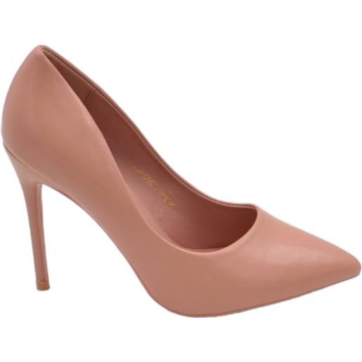 Malu Shoes decollete' scarpa donna a punta pelle rosa cipria opaca con tacco spillo 12 cm basic
