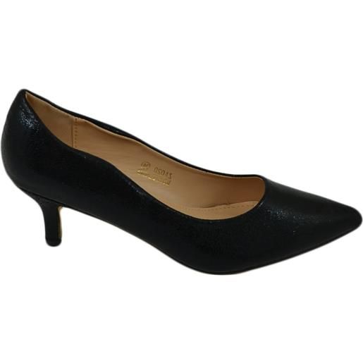 Malu Shoes decollete' scarpe donna a punta nero satinato tacco a spillo midi 5 cm in pelle comodo per cerimonie eventi ufficio