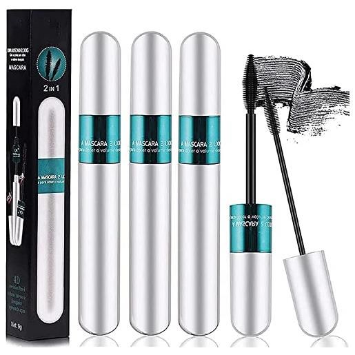 Siapodan lash cosmetics vibely mascara, 4d silk fiber lash mascara, 2 in 1 thrive mascara for natural lengthening and thickening effect - all day exquisitely full & long & thick & smudge-proof (3pcs)