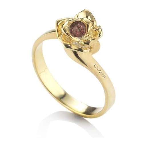 Unaloe® anello donna magnifica argento 925 con pietre preziose naturali colorate, anello solitario in argento 925 anelli dorati donna in oro, smeraldo, rubino, zaffiro (gold rubino, 18)