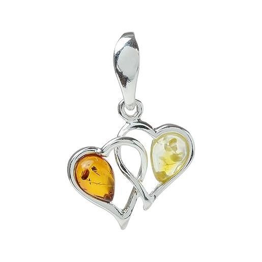 HolidayGiftShops ciondolo hearts in argento sterling e miele baltico e ambra limone