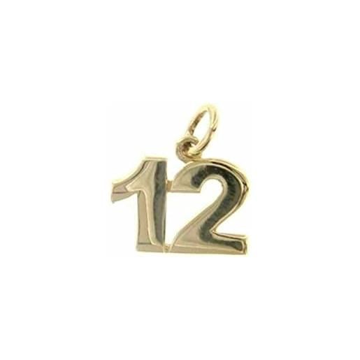 generico ciondolo pendente in oro giallo 18k , 750 , numero 12 , dodici , piatto , lunghezza 1 cm , made in italy. 
