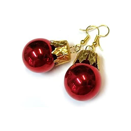 Miniblings - orecchini a forma di palline per l'albero di natale, rosso lucido