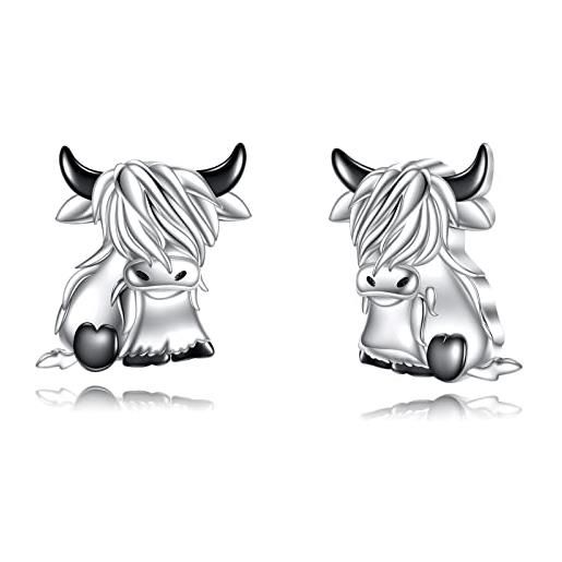VONALA orecchini di mucca highland orecchini di perno di mucca scozzese in argento sterling gioielli animali regali di compleanno per donne ragazze