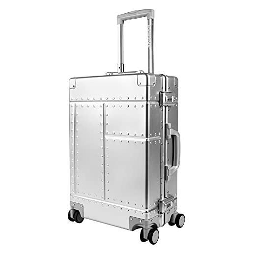 DOMINOX tutto alluminio carry on bagagli hard shell bagagli valigia di alluminio per viaggi senza cerniera bagagli bagagli registrati con silent 360 ° spinner ruote 20 in. (stile industria, sliver)