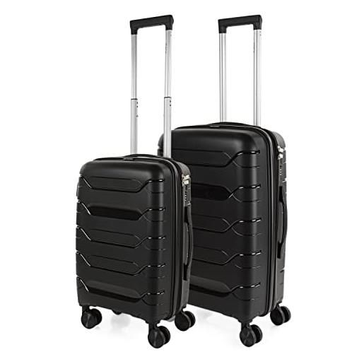 ITACA - leggero set valigie pp set valigie rigide per viaggi aereo - durevole set trolley - set valigie rigide offerte con serratura combinazione tsa - set valigia trolley di piccola cabina medi, nero