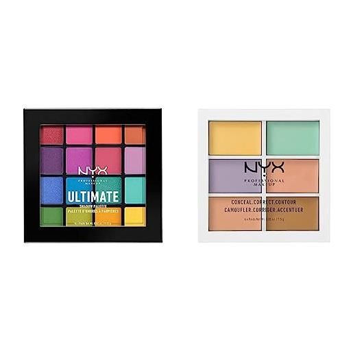 Nyx professional makeup, palette ombretti ultimate shadow, pigmenti pressati & palette colour correcting, palette 6 correttori, confezione da 1