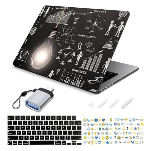 SanMuFly for 2022 2023 release mac. Book air 13.6 inch case with m2 chip model a2681, crystal black protective plastic hard shell & keyboard cover & laptop sticker & otg adapter, creative bulb 23
