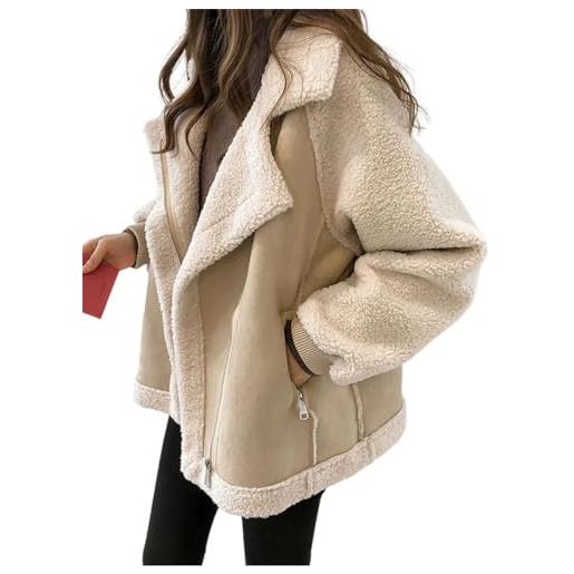 Onsoyours cappotto in pile donna invernale caldo giacche cappotti di lana elegante giacca con zip parka cappotto cardigan a albicocca m