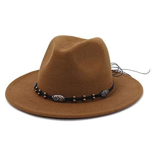 MYLPDZSW xingyue cappello a cilindro e cappello da cowboy, cappelli nazionali casual casual cappelli jazz donna elegante fascinator fedora cappello panaman trilby felt hat hat (colore: cachi)
