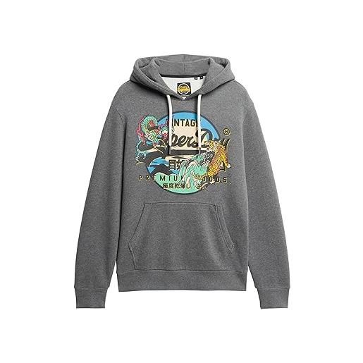 Superdry giapponese vl graphic hoodie maglia di tuta, rich charcoal marl, xl uomo