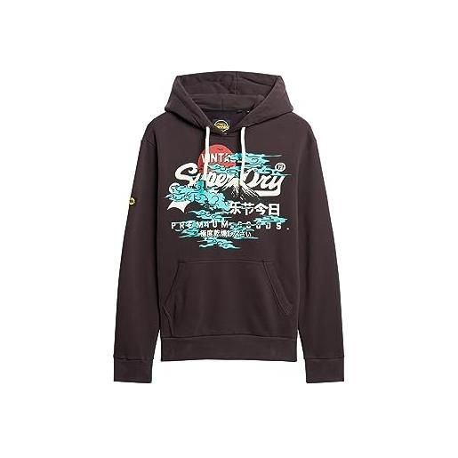 Superdry giapponese vl graphic hoodie maglia di tuta, rich charcoal marl, xl uomo